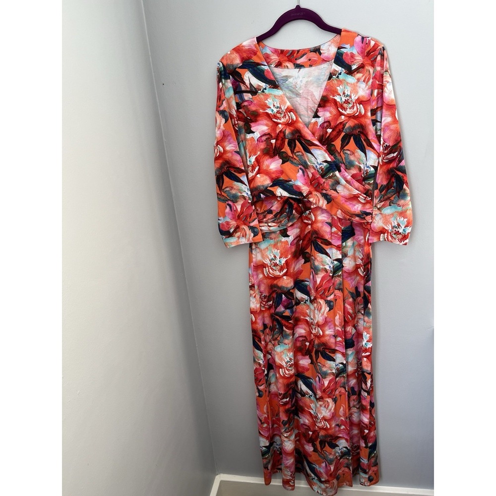 Soft Surroundings Le Jardin Wrap Dress Size M Maxi Jersey Stretch pink‎ Floral